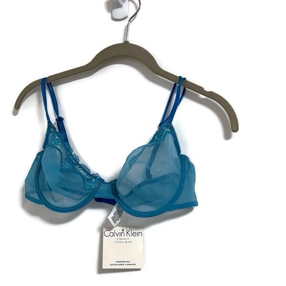 NWT Calvin Klein aqua blue sheer bra 36C, string bikini Medium AND thong, 3 pcs. - Picture 10 of 16